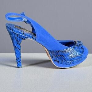 WHBM Blue Suede and Leather Snake "Tern" heels NWT